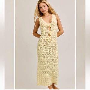 LELIS Ribbon Yellow Crochet Maxi Dress